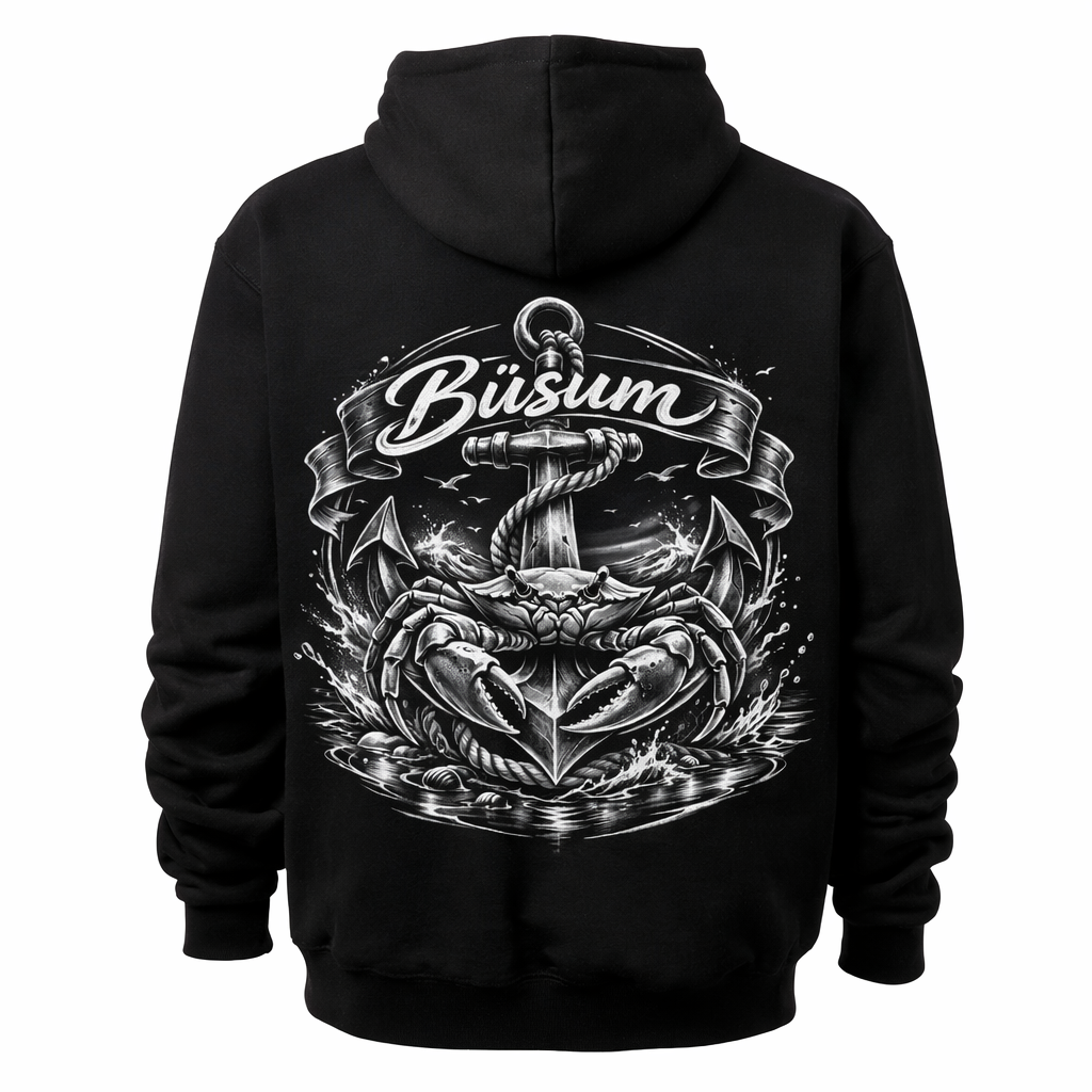 Hoodie Schwarz Design Anker Büsum hinten