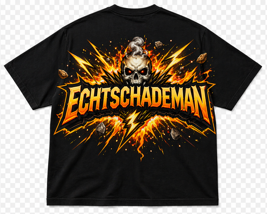 T-Shirt Design Echtschademan in der Farbe schwarz und weis auf dem Rücken