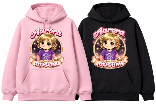 Hoodie in Pink oder Schwarz Design Aurora Büsum auf der Vorderseite