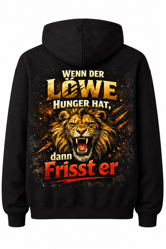 Hoodie Schwarz mit Design Löwe Rücken