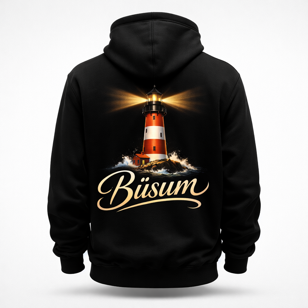 Schwarzer Hoodie mit Büsum Anker auf den Rücken in schwarz