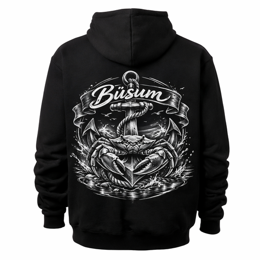 Hoodie Schwarz Design Anker Büsum hinten