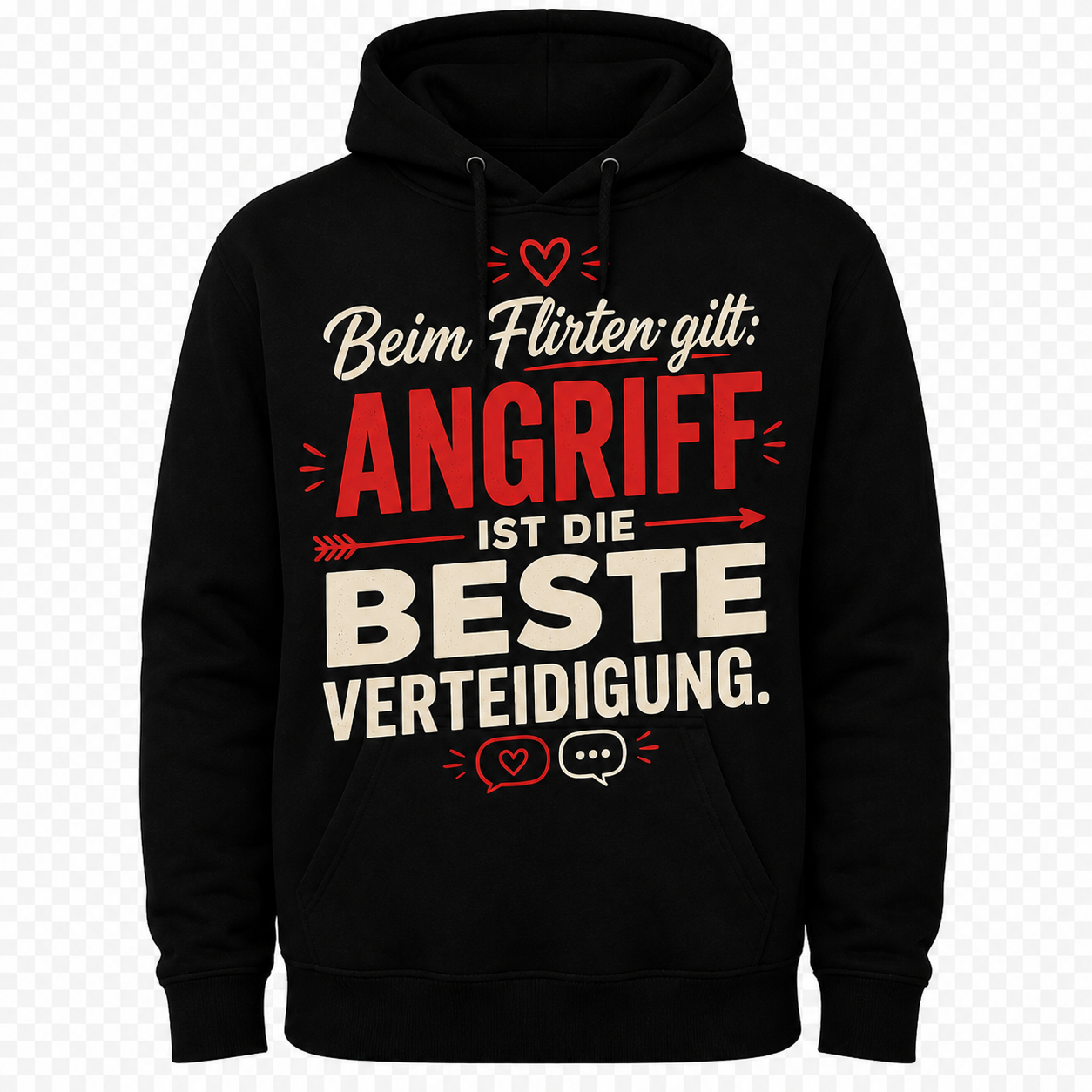Schwarzer Hoodie mit dem Design "Beim Flirten gilt:"